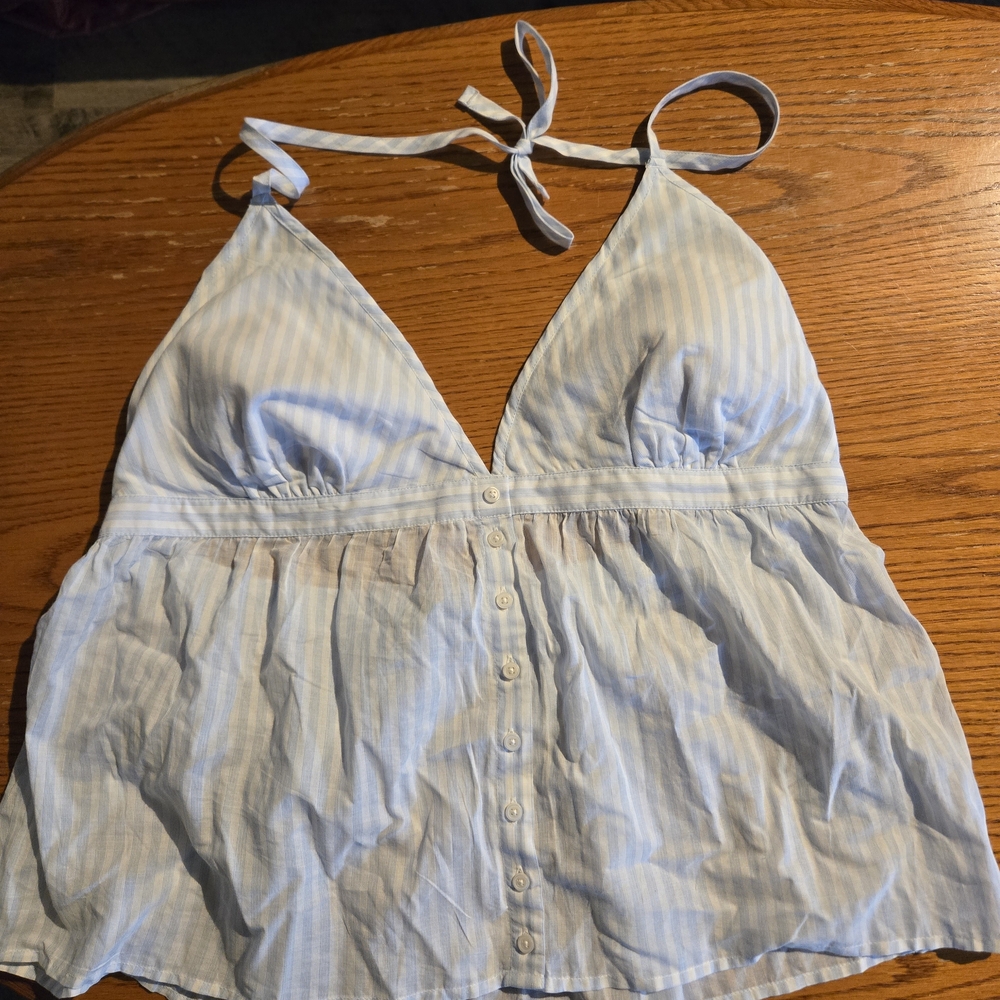 Hollister Blue and White Striped Halter Top